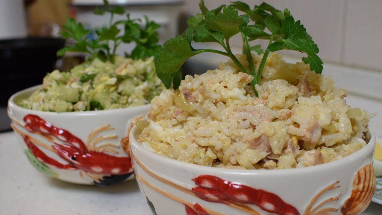 Салат с рисом, яйцами и печенью трески